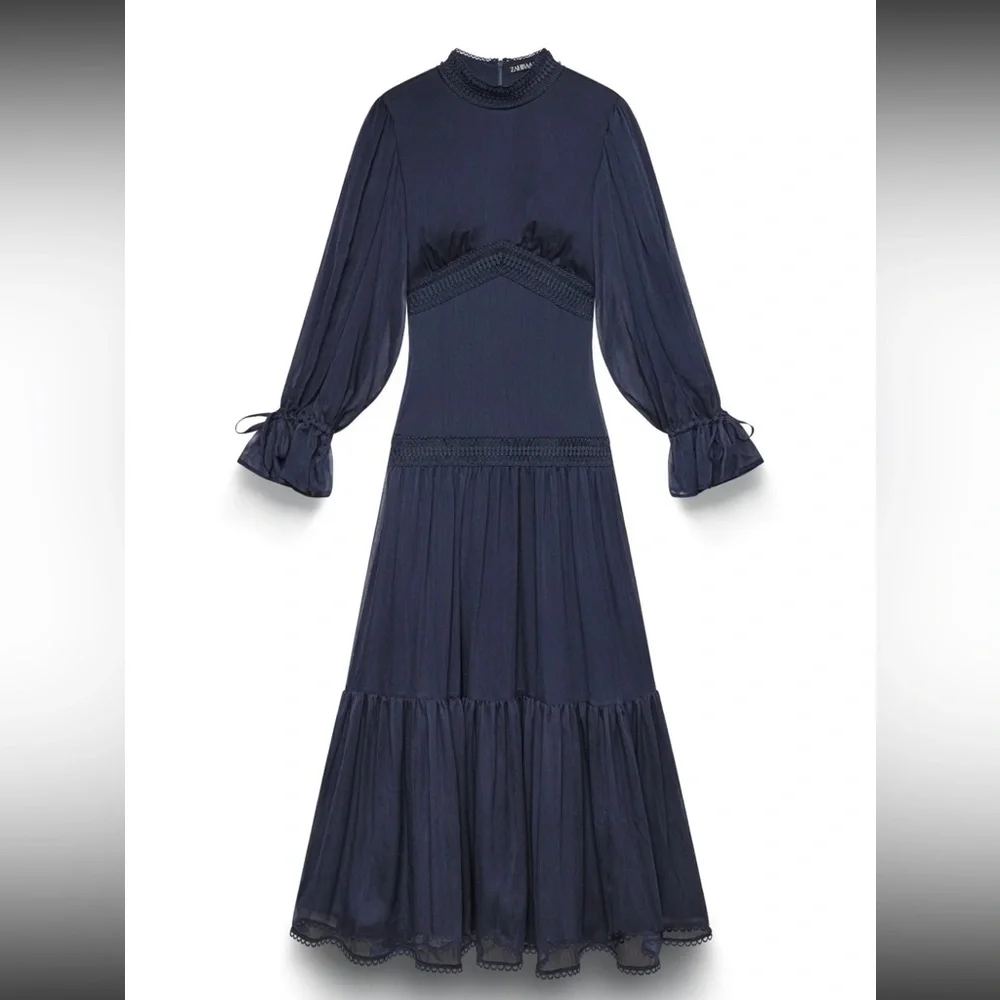 Zahraa The Label- Loren Lace Maxi chiffon dress (navy) - Picture 6 of 6